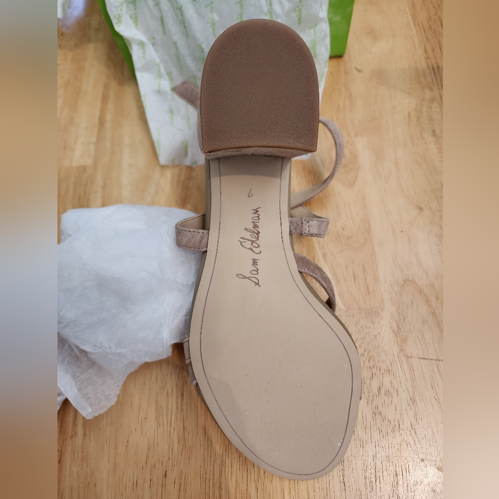 NIB Sam Edelman Stacie Oatmeal Suede Low Block Heeled Strappy Sandals Size 7 - Picture 4 of 8